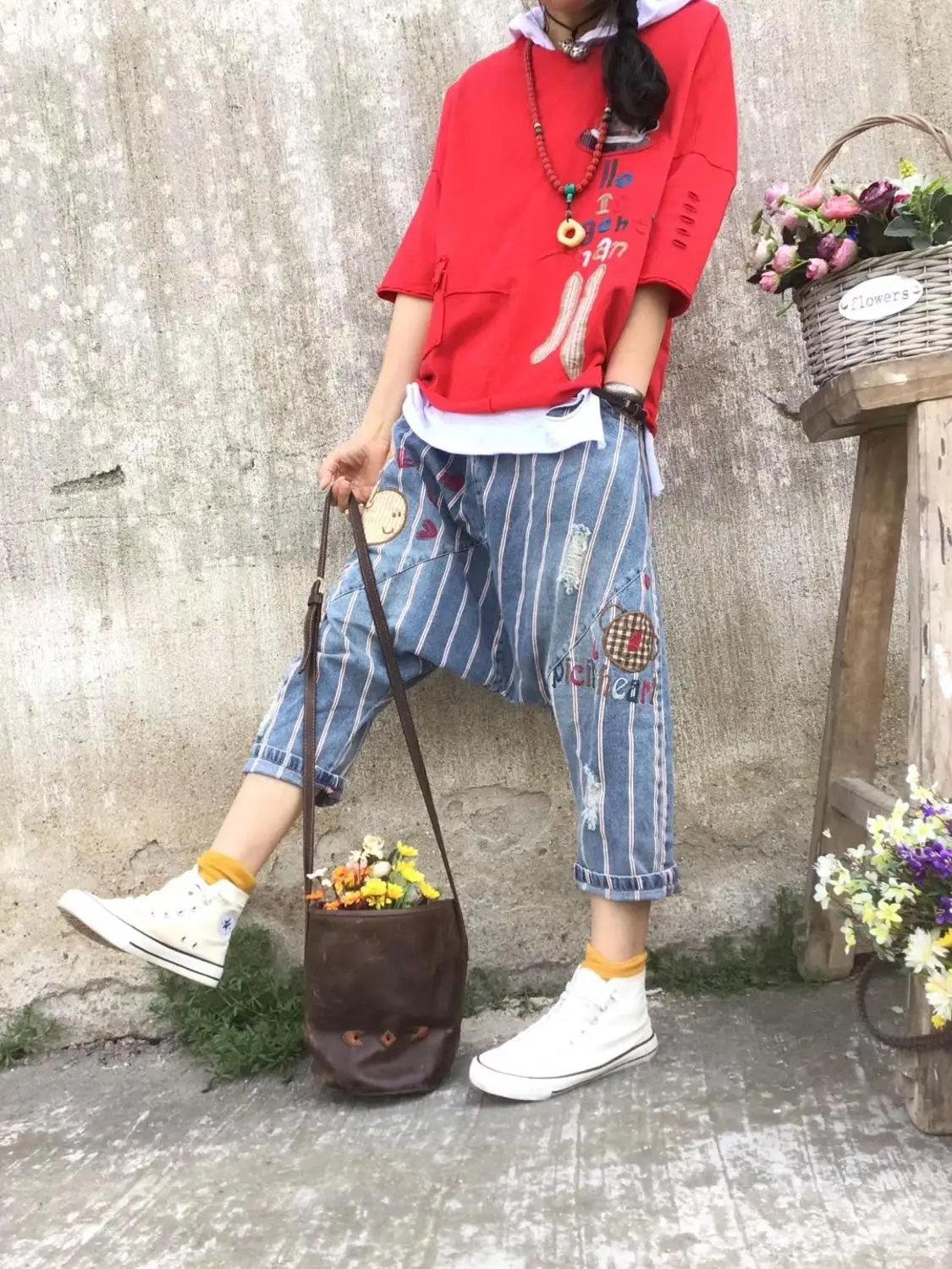 Женские ковбойские шаровары в стиле хип-хоп мешковатые джинсовые брюки полоску с