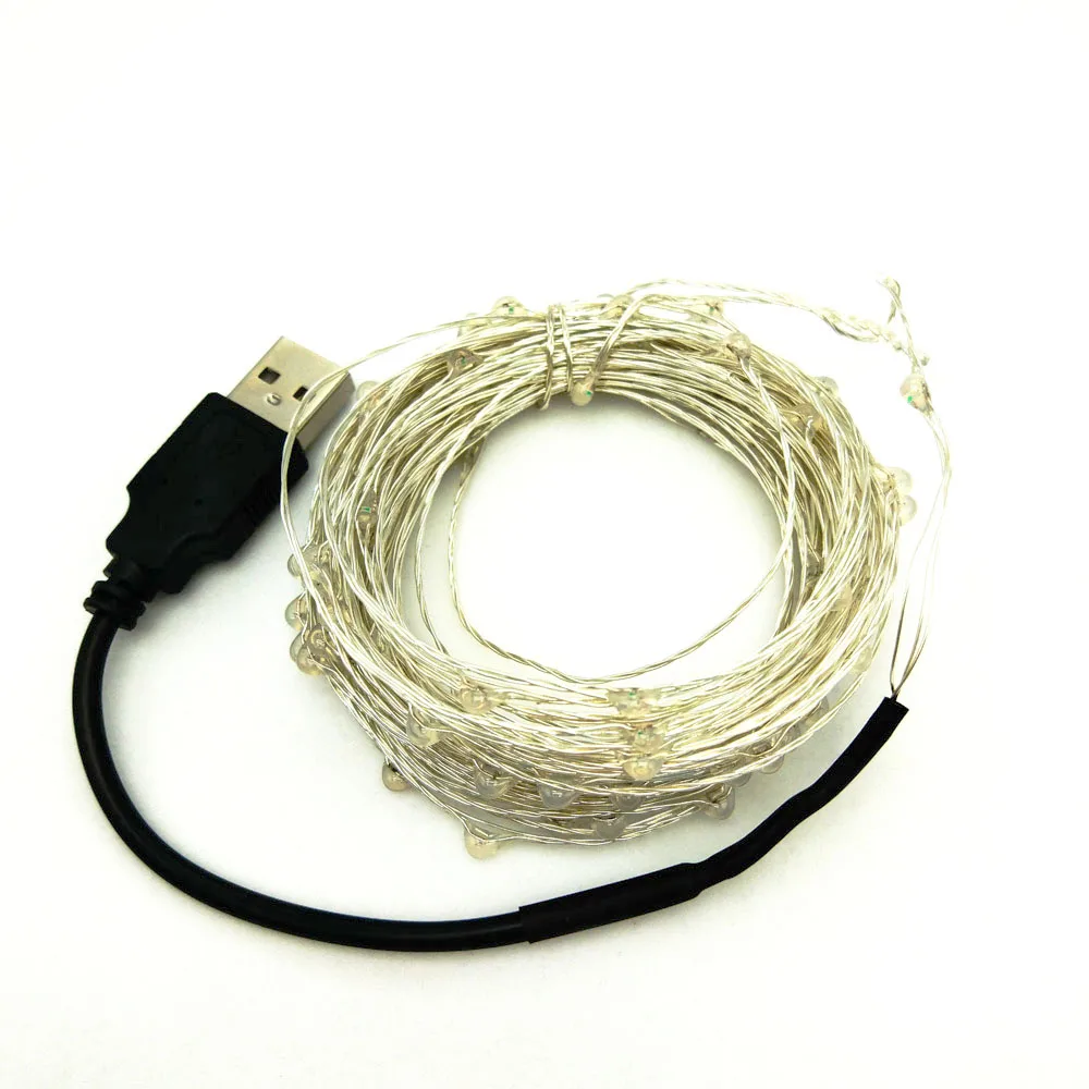 USB 5 V светодиодный гирлянда 10 м теплый/холодный белый Водонепроницаемый Серебряный провод сказочная гирлянда для сада, свадьбы, Рождества, украшения
