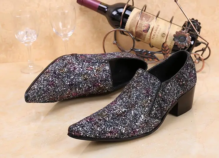 New Imitate Genuine Leather Men Oxford sequin high heels Pointed toes male wedding shoes slip-on smart casual dress sheos | Обувь