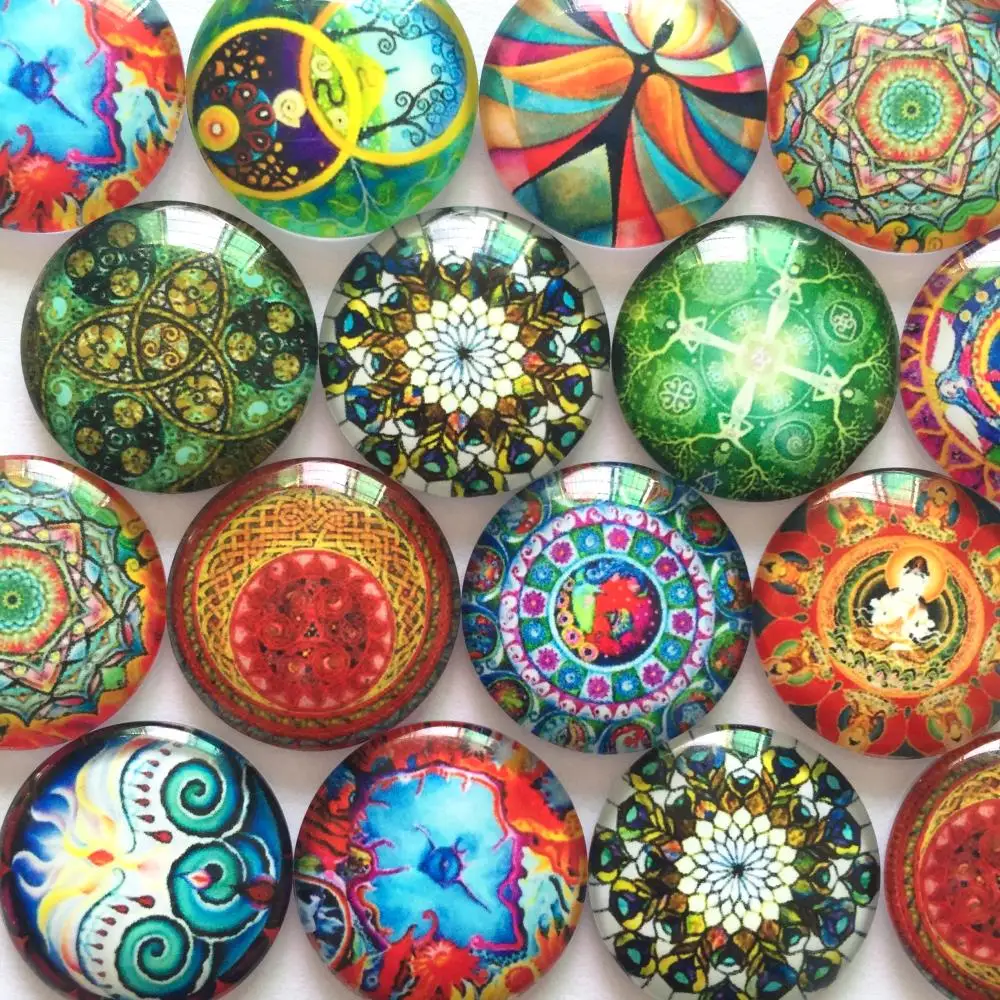 

ZEROUP Glass Cabochon Mixed Patterns Round Photo Fit Cameo Base Setting Supplies for Jewelry Accessories TP-507