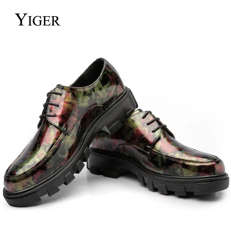 YIGER/Новинка Мужские модельные туфли Повседневная Деловая кожаная камуфляжная