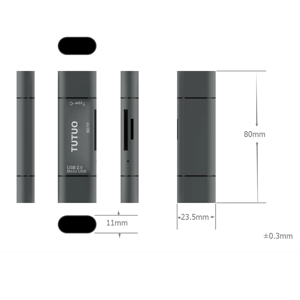Адаптер TUTUO 5 в 1 Type C и Micro USB адаптер OTG алюминиевый картридер SD/TF для
