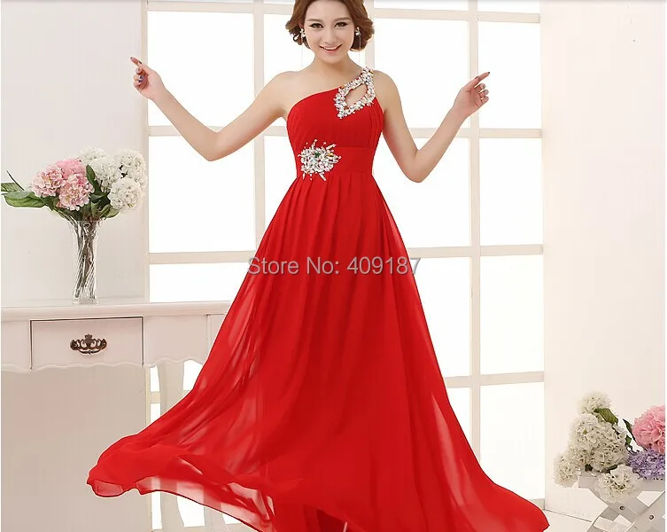 Женские Летние шифоновые платья подружки невесты с одним плечом красного
