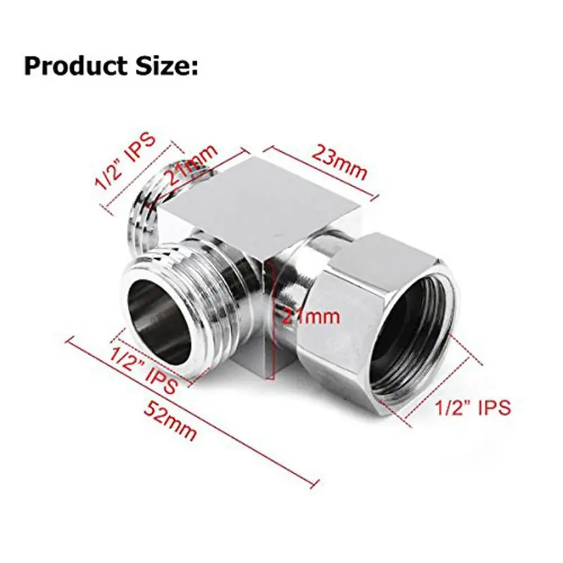 

1/2" Brass Chrome 3 Way Diverter Hose Fitting Tee T Shape Adapter Bath Connector