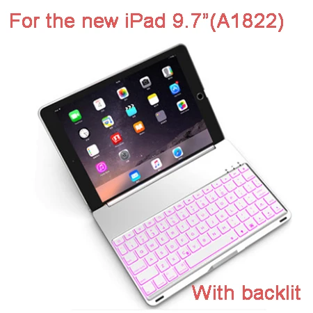 Silver with backlit Witsp@ d роскошный Bluetooth чехол для клавиатуры для iPad Air 2, беспроводная клавиатура для нового iPad, светодиодный подсветка+ алюминиевый корпус - Цвет: Silver with backlit