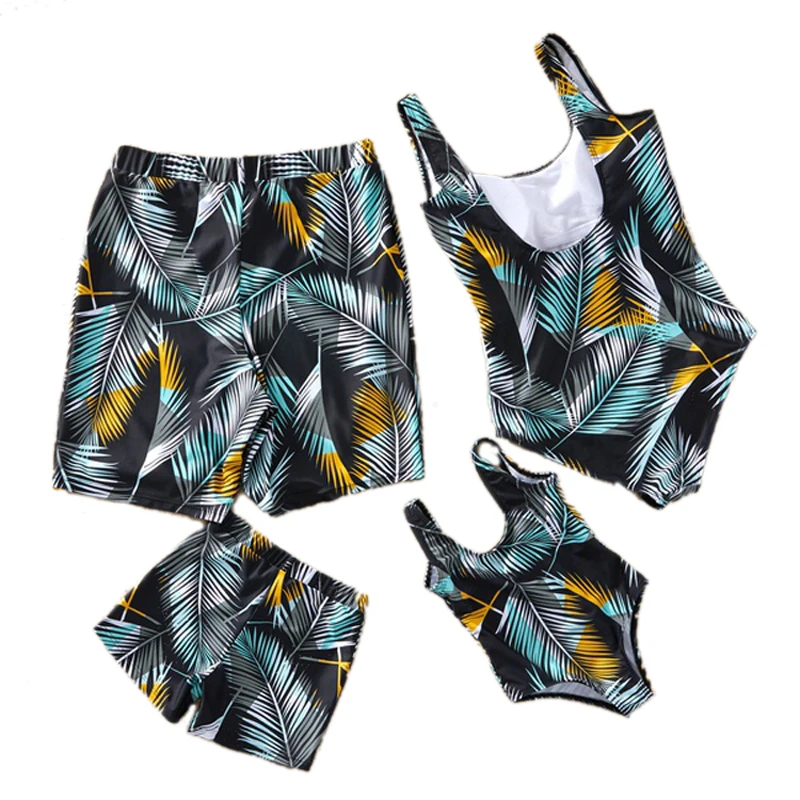 Family Matching Swimsuit 2019 Mother Daughter Swimwear Mommy And Me Clothes Floral Mom Father Son Bathing Suit | Мать и ребенок