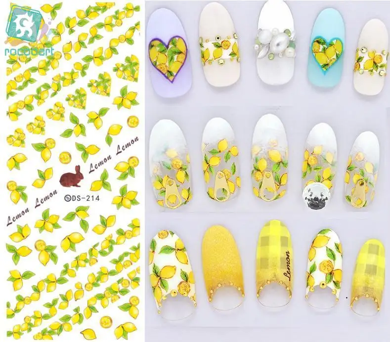 

Rocooart DS214 Nail Water Transfer Nails Art Sticker Yellow Lemon Rabbit Nail Wraps Sticker Watermark Fingernails Decals
