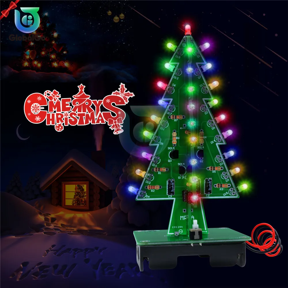 7 Seven Color Flash Christmas Tree Parts Kit Diy LED 3D Christmas Tree Circuit Board Module With Led Lights Self-locking Switch
