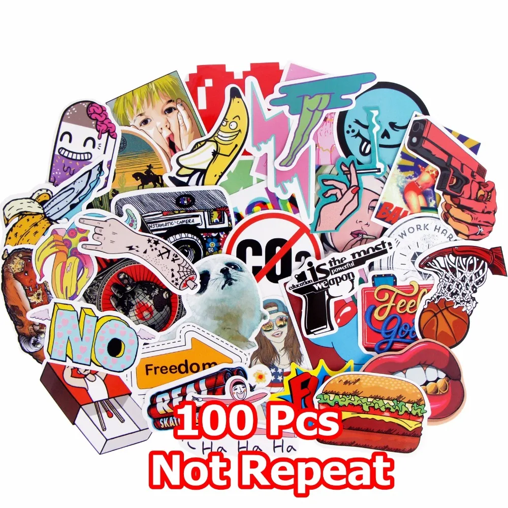 100 Pcs Mixed Single Sticker Waterproof Home Decor Doodle Laptop Motorcycle Bike Travel Case Decal Toy Accessories Funny | Игрушки и