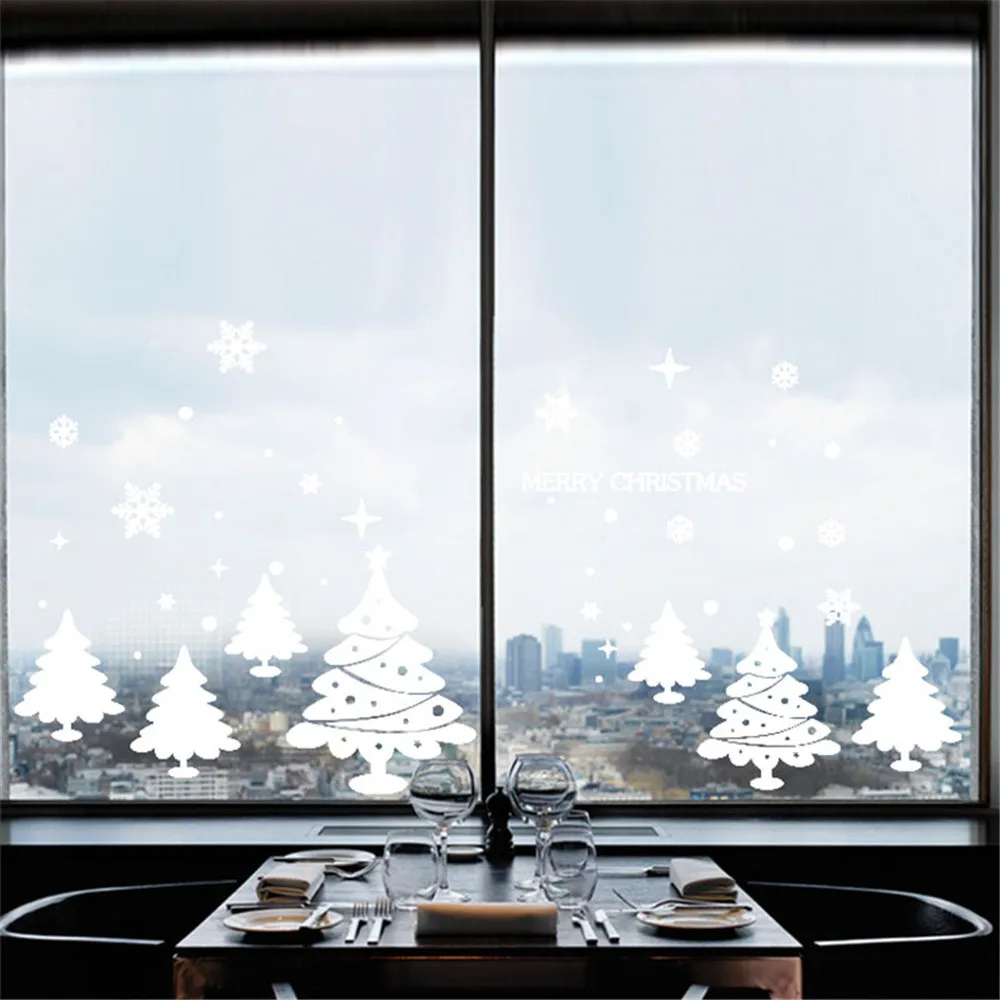 Новогодняя оконная стеклянная ПВХ Наклейка на стену Рождественская елка подарок
