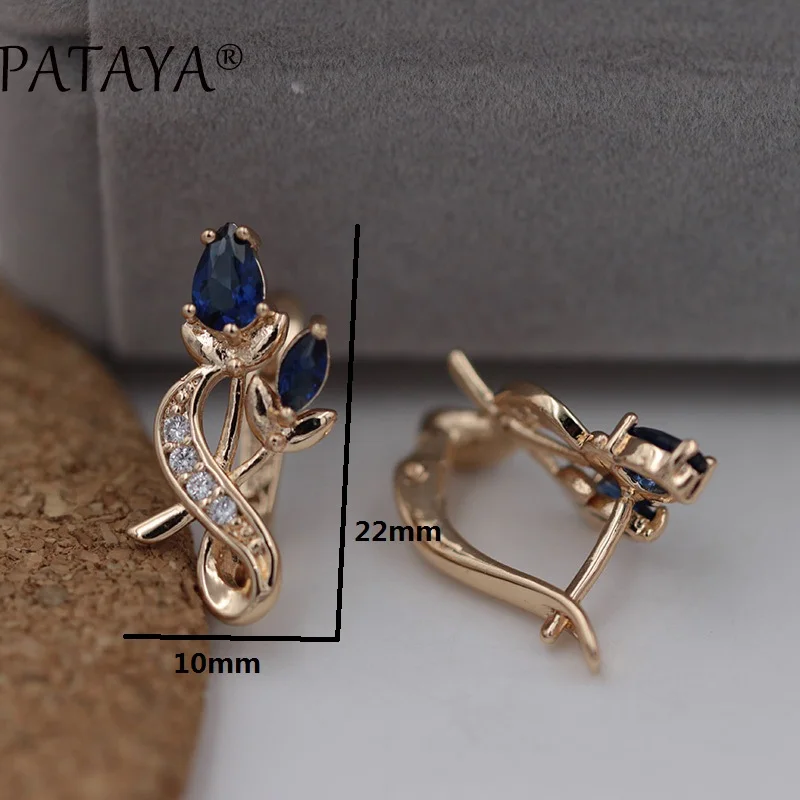 PATAYA, роскошные трендовые серьги-капли с кристаллами, 585, розовое золото, листья, цветок, кубические, модные циркониевые серьги, женские оригинальные ювелирные изделия