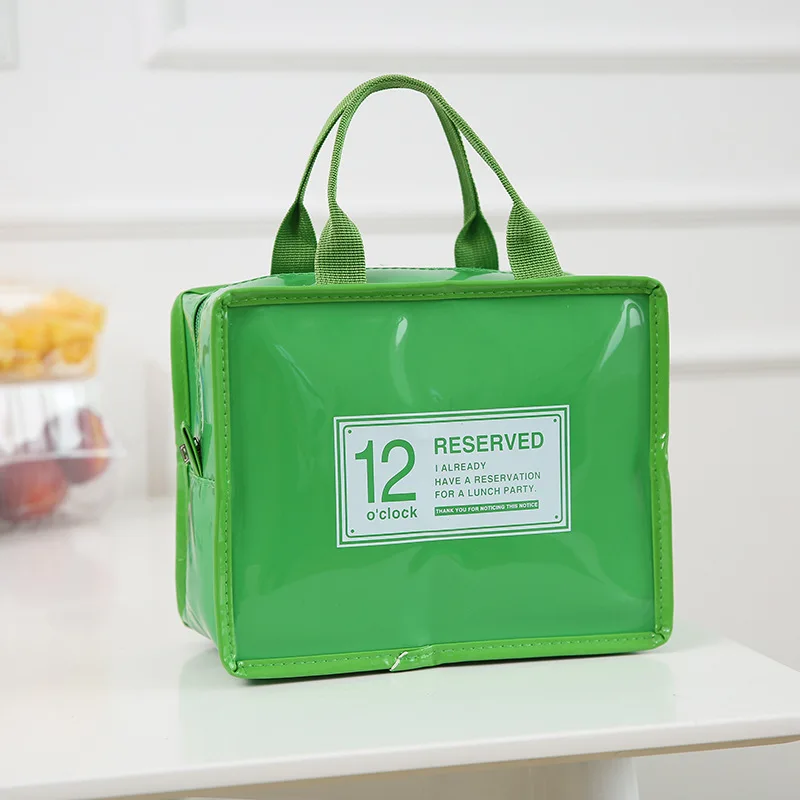green SMALL Креативная переносная сумка с принтом фламинго, сохраняющая тепло, с буквенным принтом 12, из искусственной кожи, для девочек, для еды, теплая сумка для обеда, Студенческая упакованная Ланч-бокс для пикника - Цвет: green SMALL