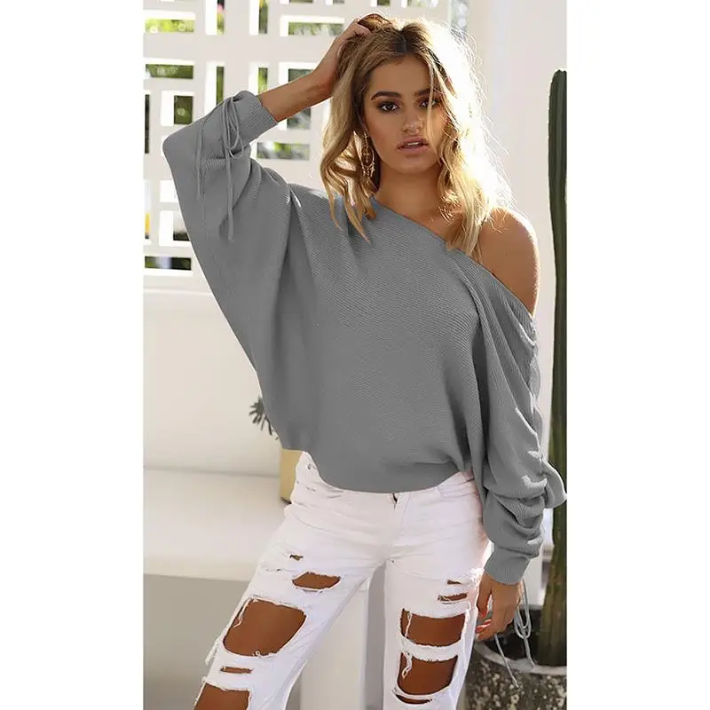 

Autumn Knitted Sweaters Women Pullover Lady Sexy Off Shoulder Jersey Women Loose Jumper WS1839C