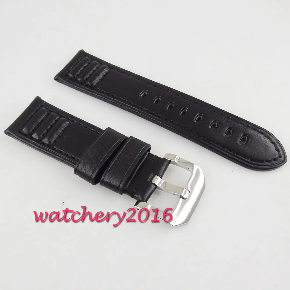 23mm parnis black heavy leather Genuine fit mens military watch | Наручные часы