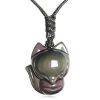 jewelry pendant fox with chain necklace natural rainbow eyes obsidian stone amulet choker lucky necklace pendant for womenmen