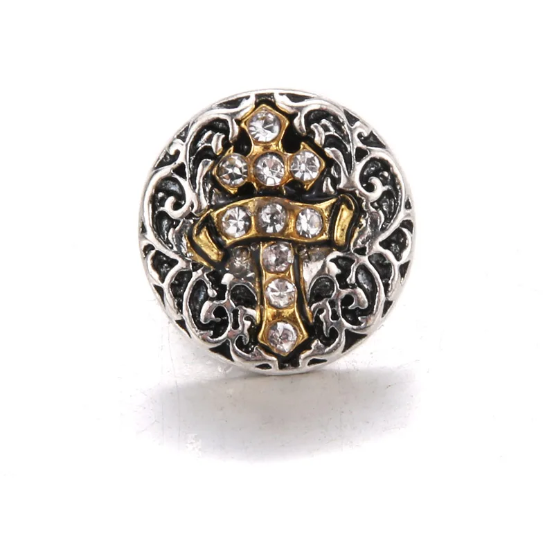 

10pcs/lot New Snaps Buttons Jewelry Rhinestone Cross Snap Buttons Fit 12mm Snap Bracelet Bangle Women Jewelry 6851