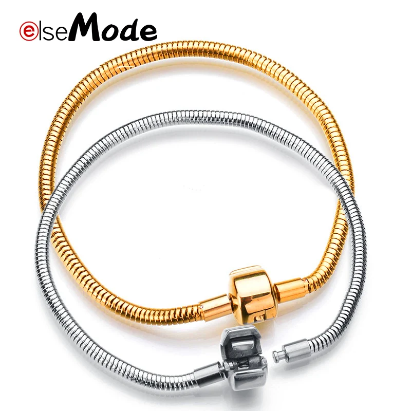 ELSEMODE 1pc European Snake Chain Basic Charm Bracelet 316L Stainless Steel Gold Silver Color 17-21CM 5 Size Bracelets Women | Украшения и