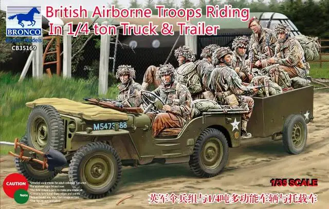BRONCO CB35169 1/35 British Airborne Troops Riding In 1/4 тонновый грузовой автомобиль& Trailer-Scale Model Kit