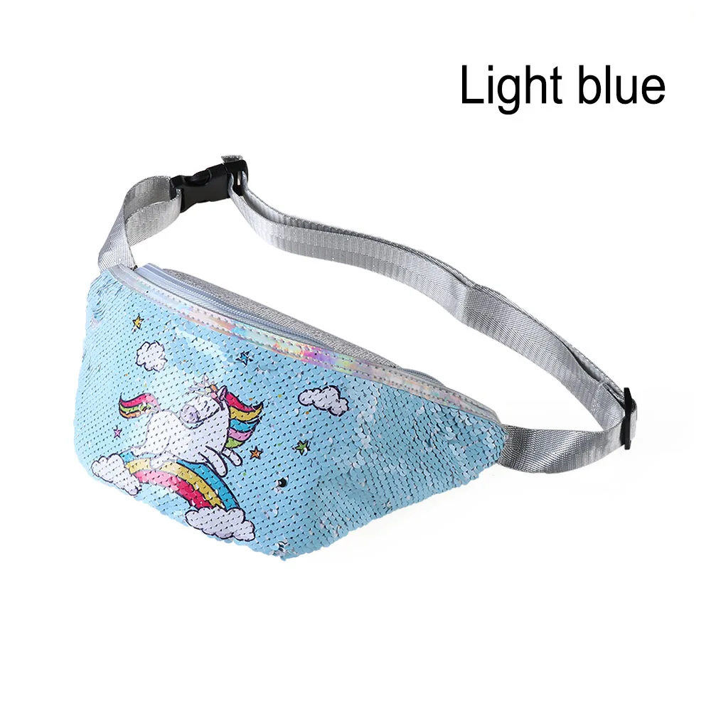 light blue Модная женская поясная сумка в виде русалки с блестками и единорогом, блестящая сумка для путешествий, денег, телефона, Фанни, сумка на плечо, нагрудная сумка - Цвет: light blue