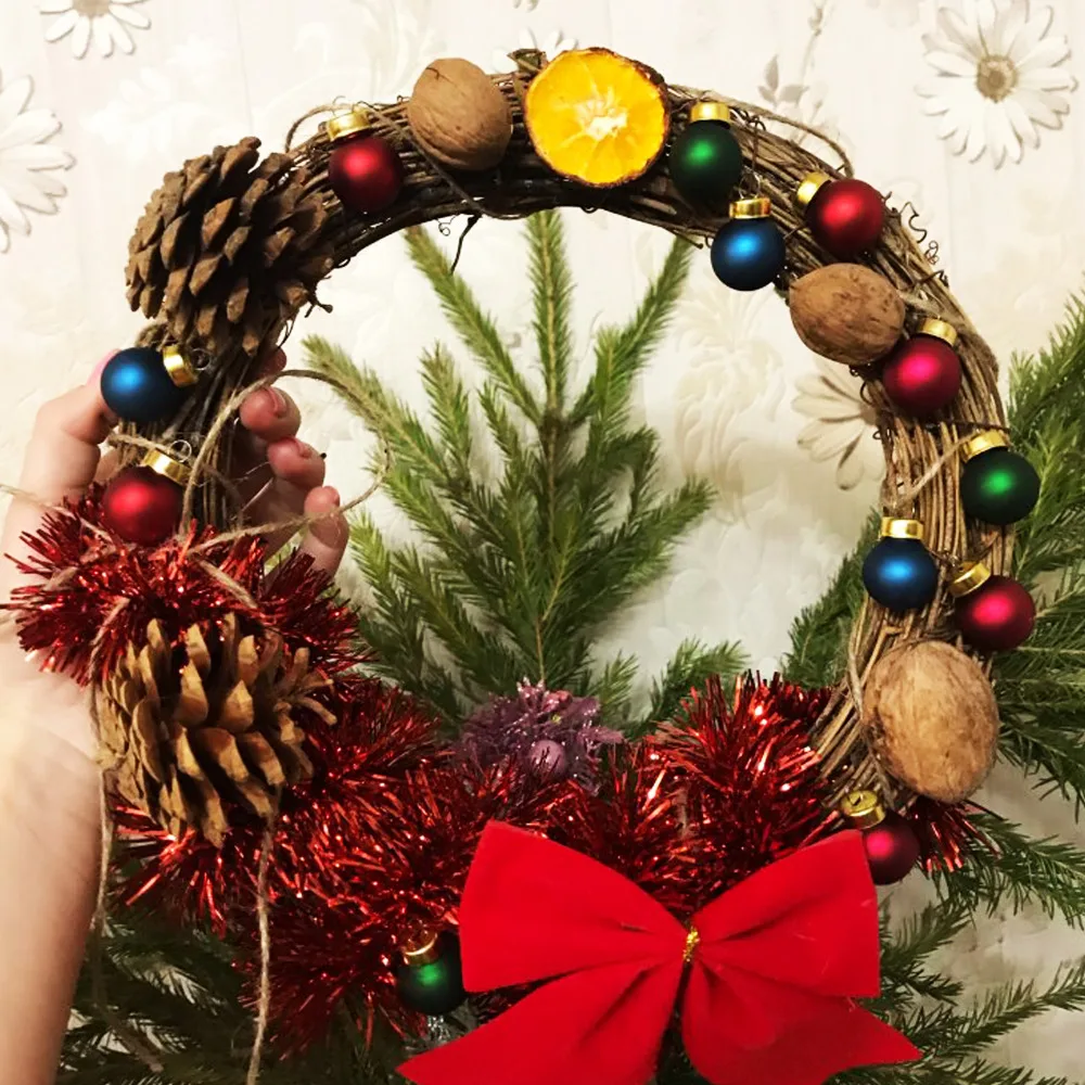 10/15/20/25/30 см DIY Соломенной Плетеной тесьмой, на круглом носке натуральный ротанг круг кольцо с изображением двери оформленной в рождественском стиле цветок венок для дома орнамент Цветочная Свадебные украшения