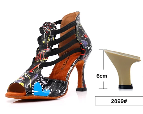 Black heel 6cm WUXIJIAO/Танцевальная обувь для латиноамериканских танцев; Цвет черный, белый; разноцветная обувь для сальсы из искусственной кожи; блестящая профессиональная танцевальная обувь; Мягкая Обувь для бальных танцев - Цвет: Black heel 6cm