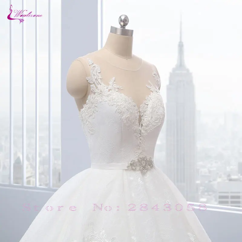 Waulizane Charming Silky Tulle Scoop Ball Gown Wedding Dresses Shiny Beading Sashes With Button Sleeveless Princess Bride Dress | Свадьбы и