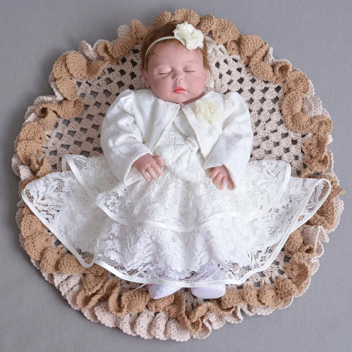 Dress Coat Headband Костюм из 3 предметов платье для крещения для новорожденных девочек пышные кружевные тюлевые платья для свадьбы, дня рождения, вечерние комплекты принцессы - Цвет: Dress Coat Headband