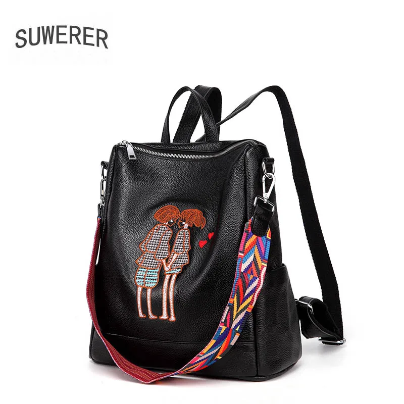 Women Genuine Leather bag 2019 new personality ladies embroidery wild leather travel backpack | Багаж и сумки