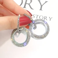 glhgjp korean style fashion rhinestone earrings female crystal set geometric circle crystal dangle earrings trendy jewelry