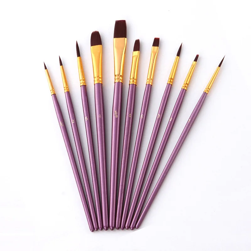 Purple 10 шт./лот, многофункциональная нейлоновая Акварельная кисть, разные головки, фиолетовая ручка, набор кистей для масляной краски, товары для рукоделия - Цвет: Purple