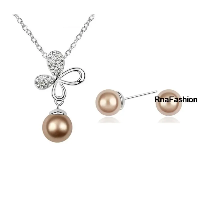 Новое прибытие Бабочка бант Посеребренная Имитация жемчуга ювелирные наборы для