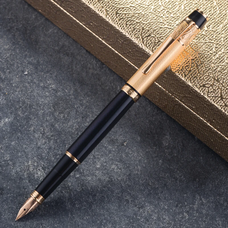 Luxury Hero 200B 14K Gold Collection Black Fountain Pen Golden Carved Cap Fine Nib 0.5mm Gift and Box for Business Office | Канцтовары