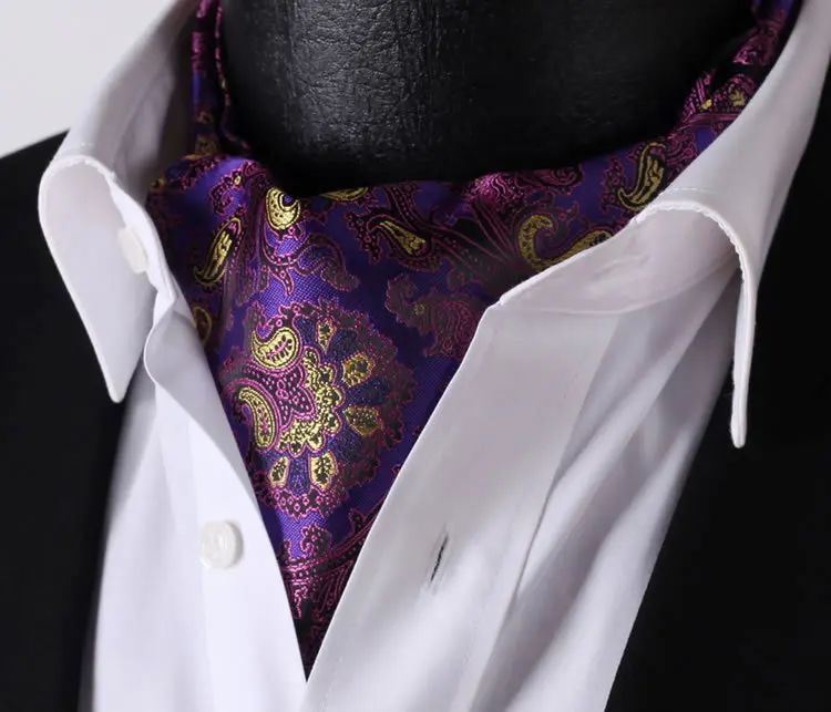 RF201P фиолетовый желтый Пейсли Цветочный Шелковый шейный платок тканый Ascot галстук