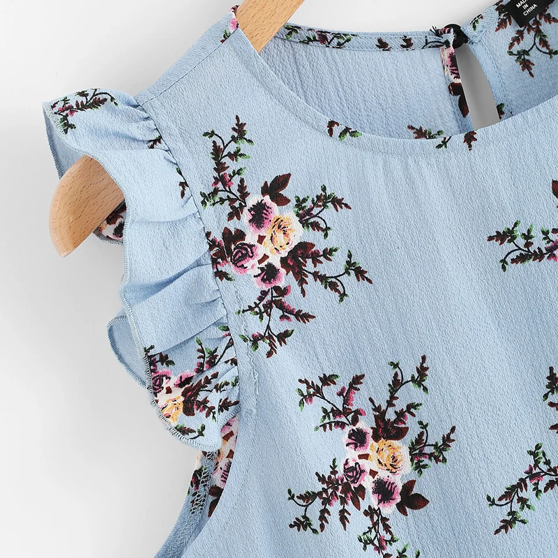 SHEIN Модный Топ С Цветочным Принтом Цветочный Летний Топ Женские Повседневные Блузки Без Рукавов