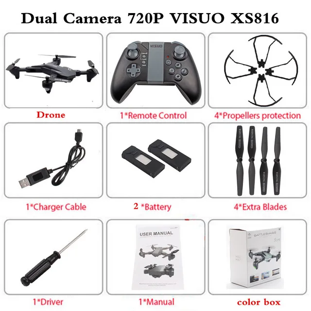 720 2B Color box TIANQU VISUO XS816 оптическое позиционирование потока Двойная камера WiFi 2MP+ 0.3MP Радиоуправляемый Дрон g-сенсор жестовая съемка 3D трюк против SG700 - Цвет: 720 2B Color box