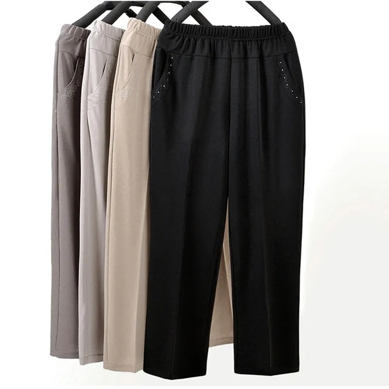 

Middle-aged Women Straight Pants Fashion Casual Elastic waist Loose Pants Large size Grandma Female Summer Solid Nine pants 5XL