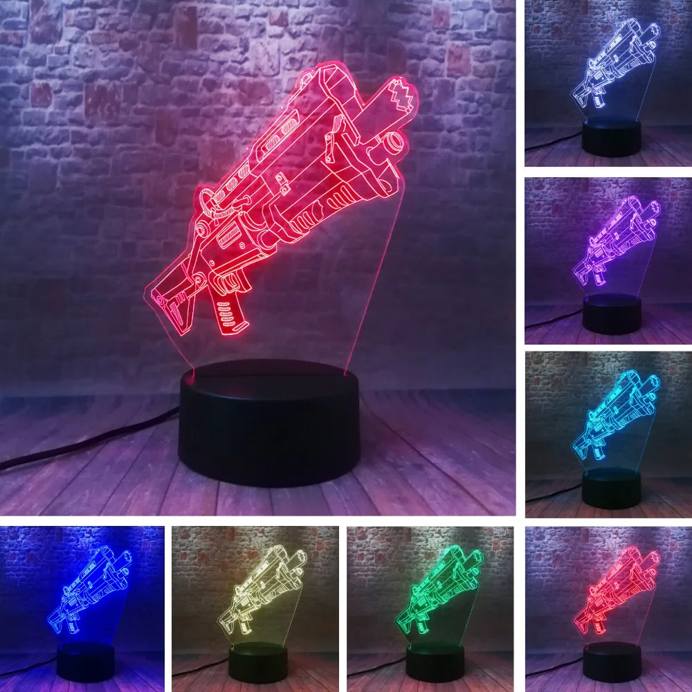 Модель ружья пулемета Battle Royale 3D Сенсорная лампа со сменными RGB светодиодами
