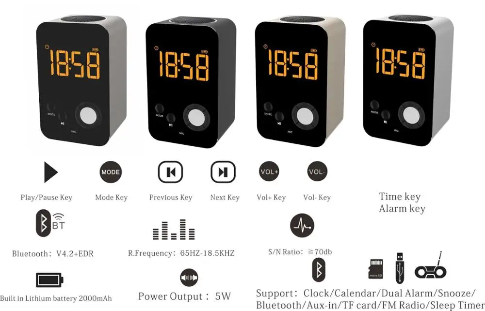 Portable BLE speaker with big battery alarm time LED and FM radio | Электроника
