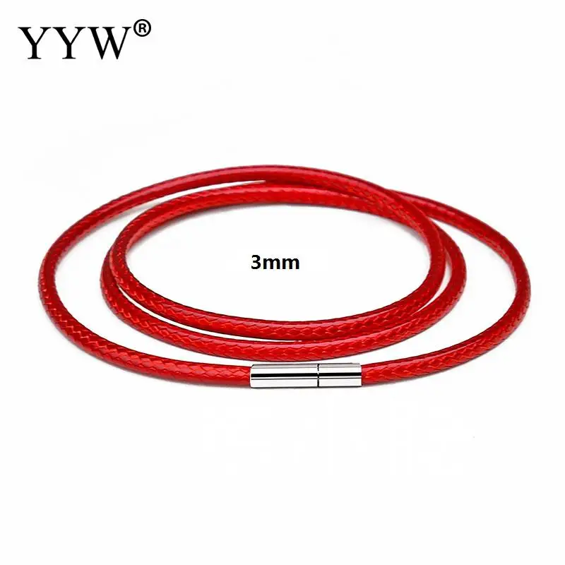 red 3mm 41-70 см 1-3 мм черный кожаный шнур ожерелье Шнур Воск Веревка для DIY ожерелье s ювелирные изделия кружево цепь с нержавеющей стали поворотный застежка - Окраска металла: red 3mm
