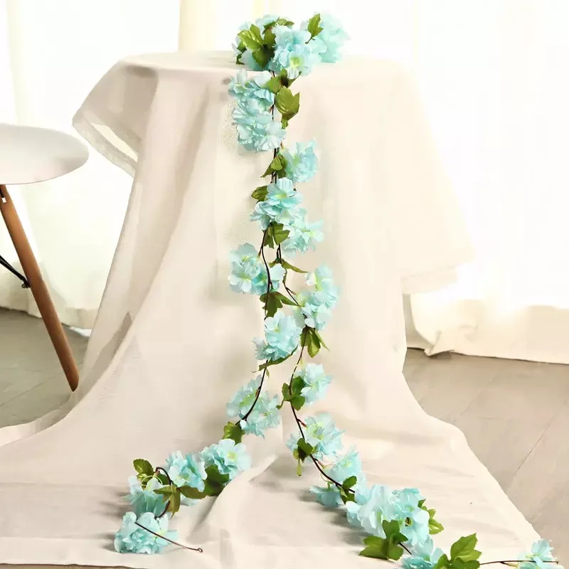 blue Htmeing, искусственные цветы, вишня, лоза, Свадебный декор, сделай сам, ротанг, гирлянда, цветы, лоза, вечерние, украшение для дома и сада - Цвет: blue