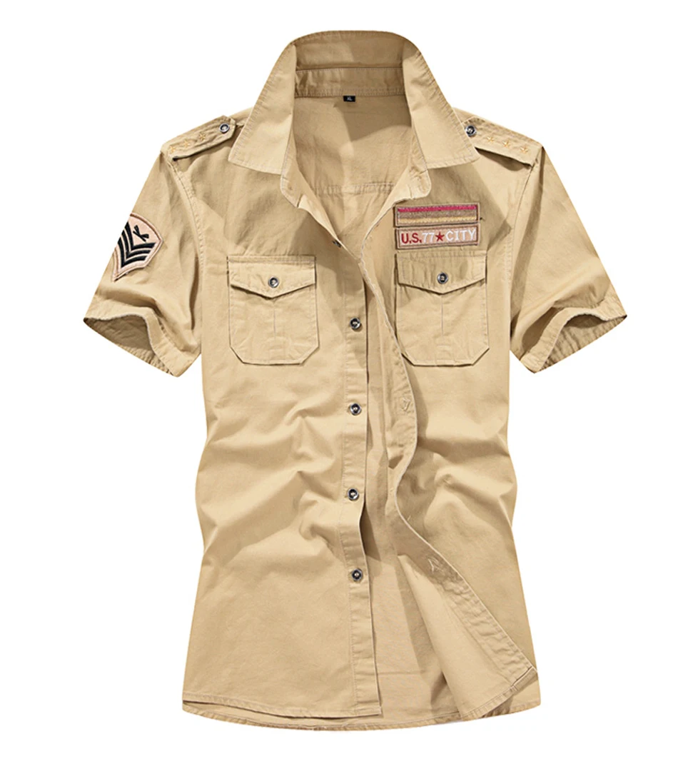 77City Killer Summer Men Shirt Cotton Military Tactical Shirts Men Casual Short Sleeve Social Chemise Homme Camisa Masculina