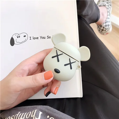 Gray Bear 3D мультфильм милый XX медведь, Мягкий силикон чехол для Apple Airpods Крышка для гарнитура для Airpods Box Air Pods чехол Аксессуары для наушников - Цвет: Gray Bear