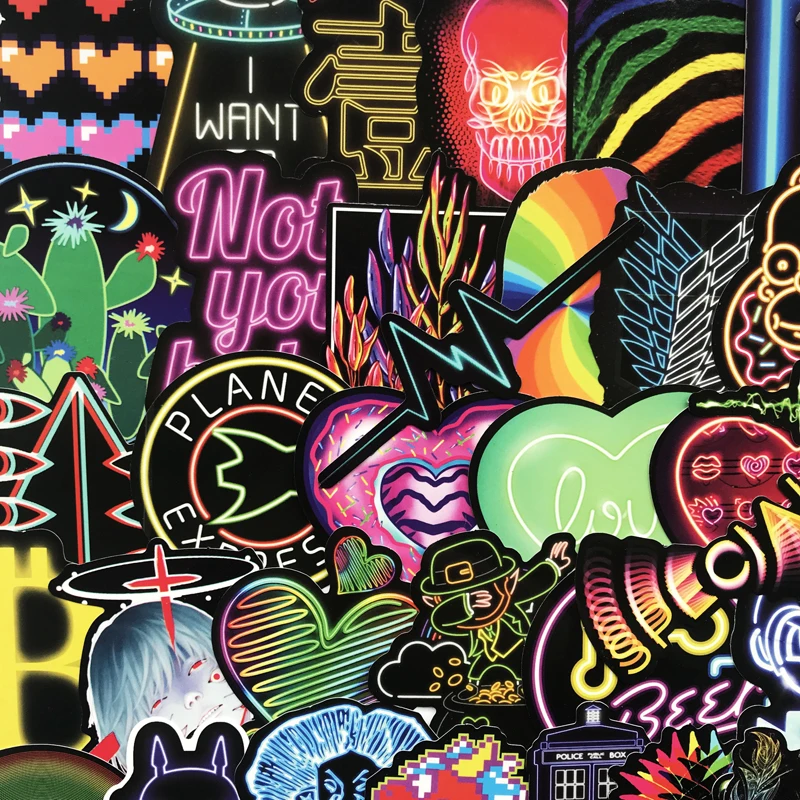 

100PCS Neon Light Sticker Anime Icon Animal Cute Decals Stickers Gifts for Children to Laptop Suitcase Guitar Fridge Bicycle Car