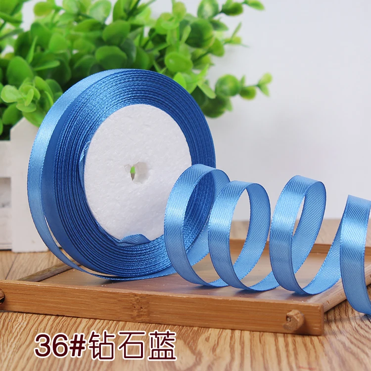 NO36 Blue 10 мм, 25 ярдов, односторонняя шелковая сатиновая лента, дешевая декоративная подарочная упаковка, Свадебные Рождественские ремесла, белые, розовые, красные, черные ленты - Цвет: NO36 Blue