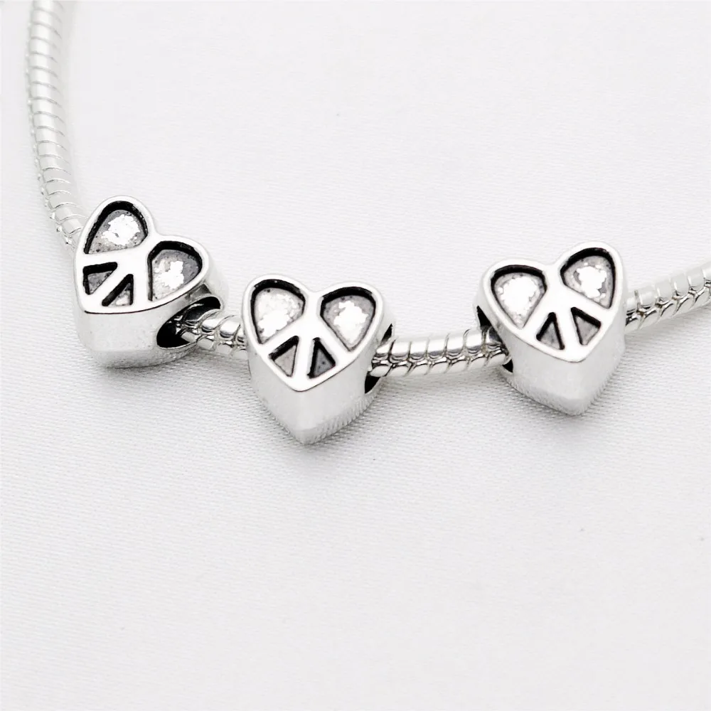 Винтажные бусины с большим отверстием в форме сердца подходят для Pandora Charms Diy
