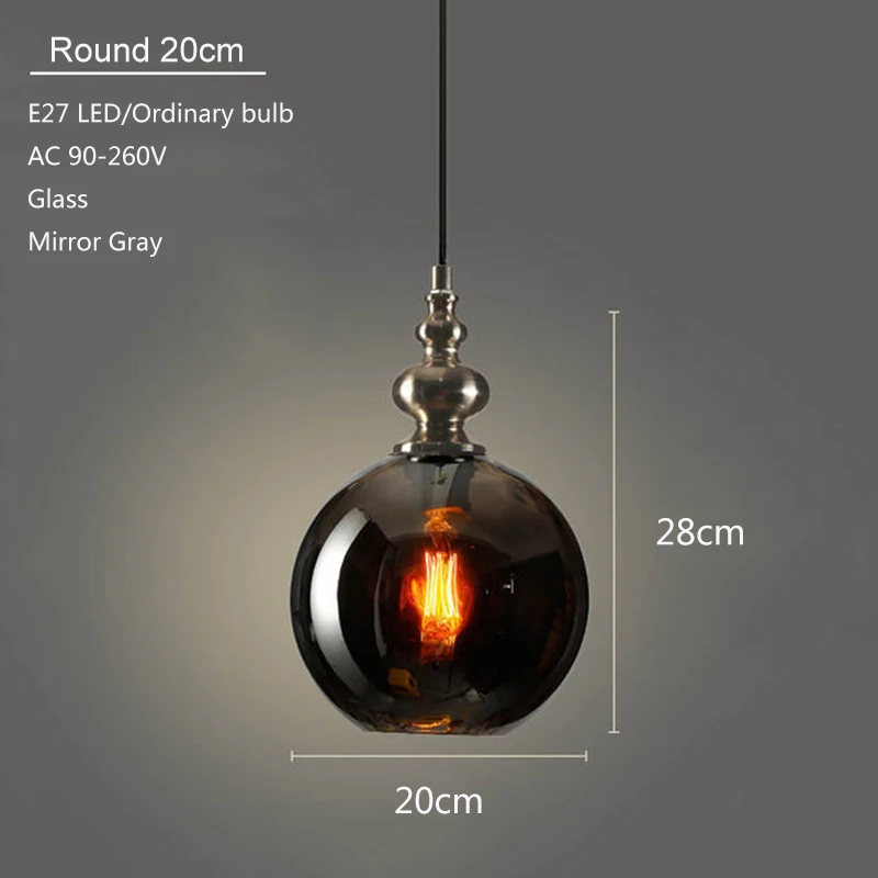 Round20cm Gray Современный винтажный скандинавский Лофт Арт Деко стеклянный подвесной светильник светодиодный E27 подвесной светильник для спальни ресторана гостиной кухни отеля - Цвет корпуса: Round20cm Gray