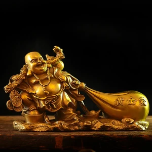 Чистая медь, статуя Будды Майтрейя, украшения с большим животом смеющегося Будды, тканевая сумка монаха, Золотая сумка, удача, подарок на открытие компании