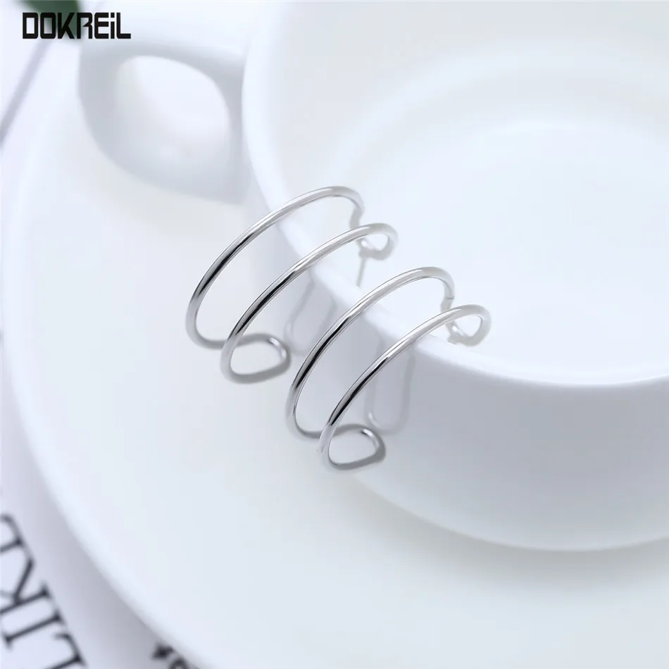 Double Semicircle Geometric Ear Studs 2019 Punk Vintage Stud Earrings Korean Fashion Stainless Steel Jewelry | Украшения и
