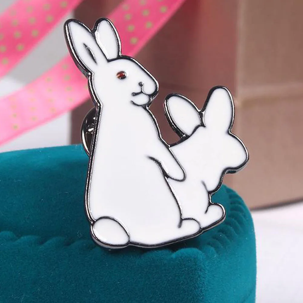 2017 новая мультяшная Милая 2 белые кролики зло брошь заколки животные джинсовая