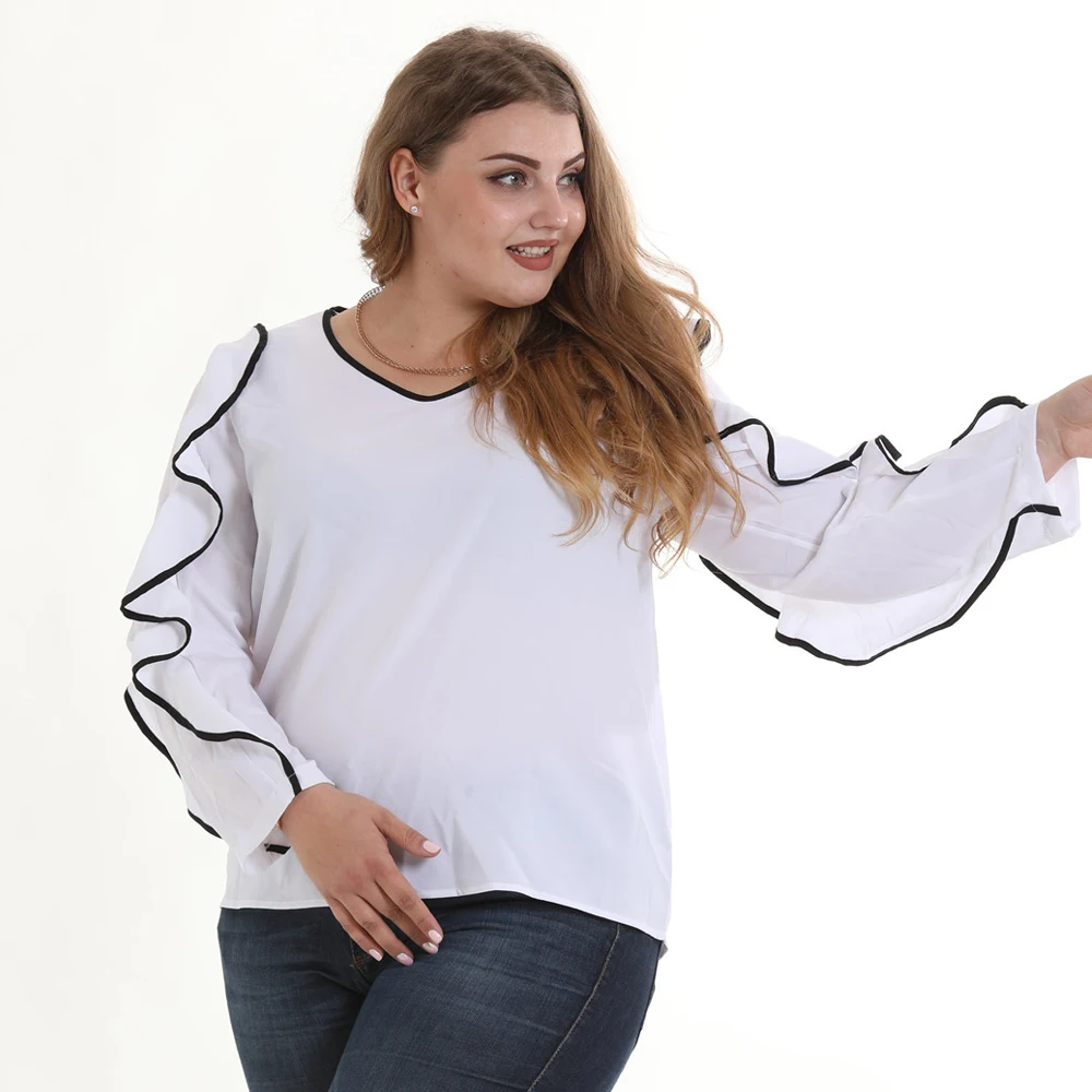 Новое поступление с длинным рукавом кисточкой Винтаж Футболки XXXXL шифоновые
